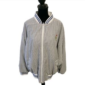 Vintage 80's Chiu Hing Striped Bomber Jacket Grey/white XL Unisex Streetwear